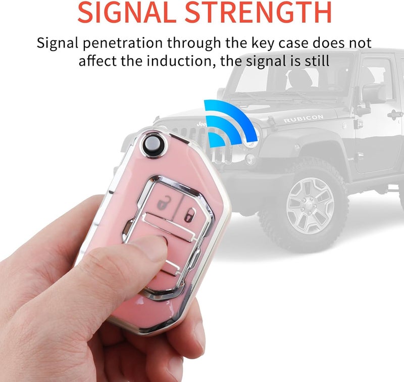 PANGPAI Pink Key Fob Cover for Jeep, Soft TPU Key Case Protection with Bling Keychain Fit for 2018-2022 Jeep Gladiator Wrangler Sahara Rubicon - Image 5