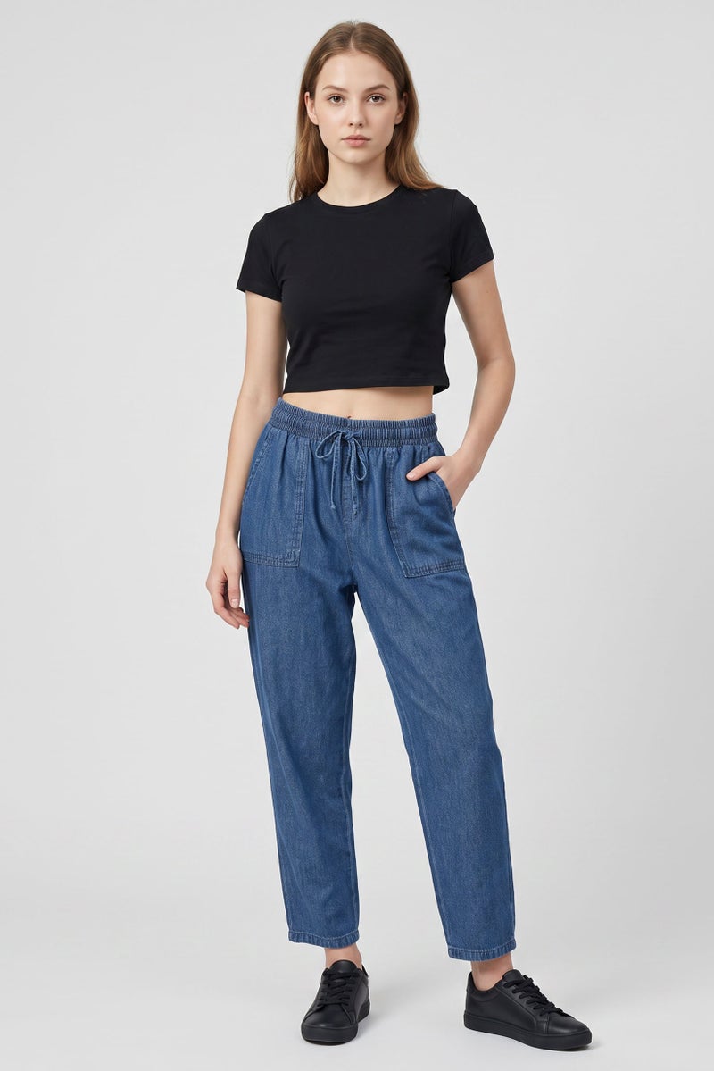 Threadbare Women Regular Fit Washed Straight Leg Pants, Blue - Image 2