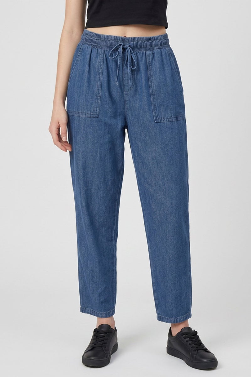 Threadbare Women Regular Fit Washed Straight Leg Pants, Blue - Image 1