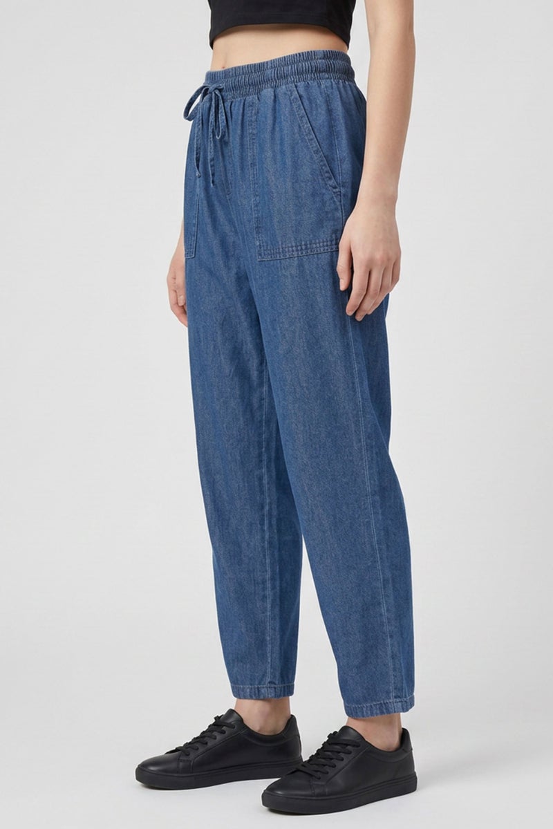 Threadbare Women Regular Fit Washed Straight Leg Pants, Blue - Image 3