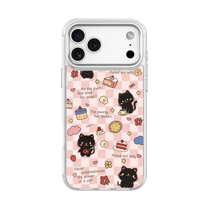 Magnetic Phone Case with Interchangeable Back Panel, Cute Black Cat Dessert Design, Shockproof Matte PC Cover for iPhone 17/16/15 Pro Max and Samsung S25/S26 Ultra - Image 1