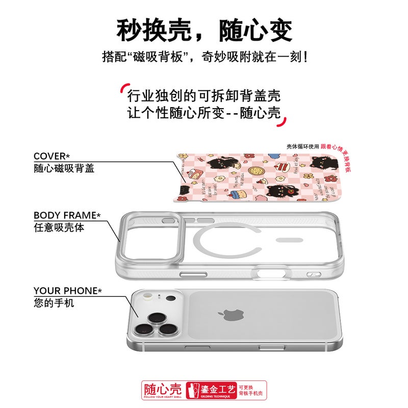 Magnetic Phone Case with Interchangeable Back Panel, Cute Black Cat Dessert Design, Shockproof Matte PC Cover for iPhone 17/16/15 Pro Max and Samsung S25/S26 Ultra - Image 4