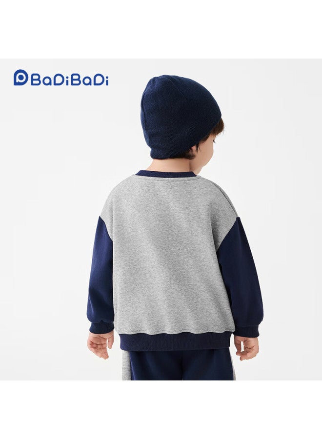 Badibadi Spring Autumn Baby Boys Sweatshirt Colorblock Raglan Sleeve Casual Comfortable Versatile Top Blue Gray 110 - Image 3