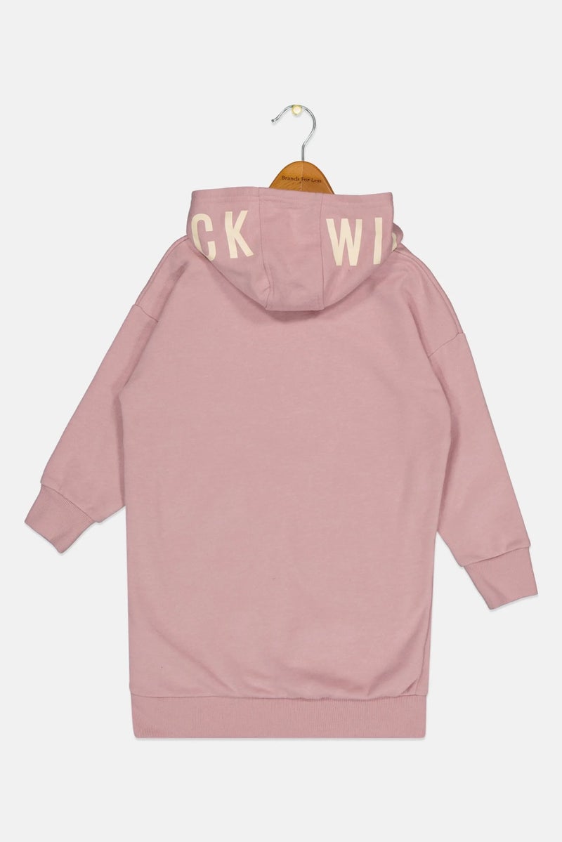 Jack Wills Kids Girl Hooded Embroidered Logo Long Sleeve Dress, Old Rose - Image 3
