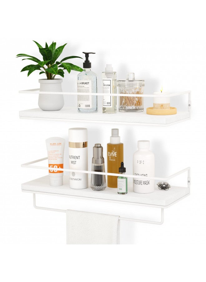 ZGO Floating Shelves White, Wall Mounted Storage Shelves with White Towel Rack for Bathroom, Kitchen, Bedroom, Set of 2 (White) - Image 1