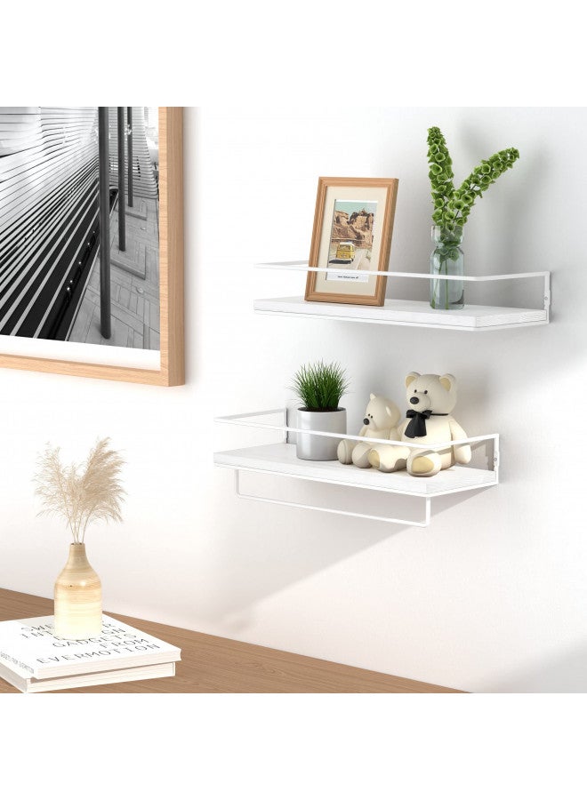 ZGO Floating Shelves White, Wall Mounted Storage Shelves with White Towel Rack for Bathroom, Kitchen, Bedroom, Set of 2 (White) - Image 3