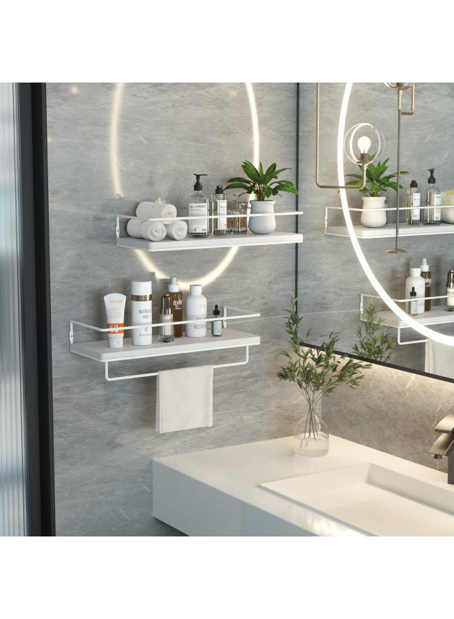 ZGO Floating Shelves White, Wall Mounted Storage Shelves with White Towel Rack for Bathroom, Kitchen, Bedroom, Set of 2 (White) - Image 4