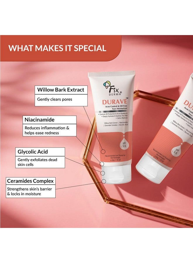 فيكسديرما مرطب دوراف للتحكم في حب الشباب وخالي من الزيوت للوجه بحمض الجليكوليك | مرطب النياسيناميد | مرطب أكنيمويست | مرطب للبشرة الدهنية | مرطب للوجه للنساء والرجال - 50 جرام - Image 2