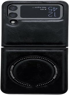 Next store Compatible with Galaxy Z Flip 3 Premium PU Leather Case [Support Magsafe] Wireless Charging for Samsung Galaxy Z Flip 3 (Black)