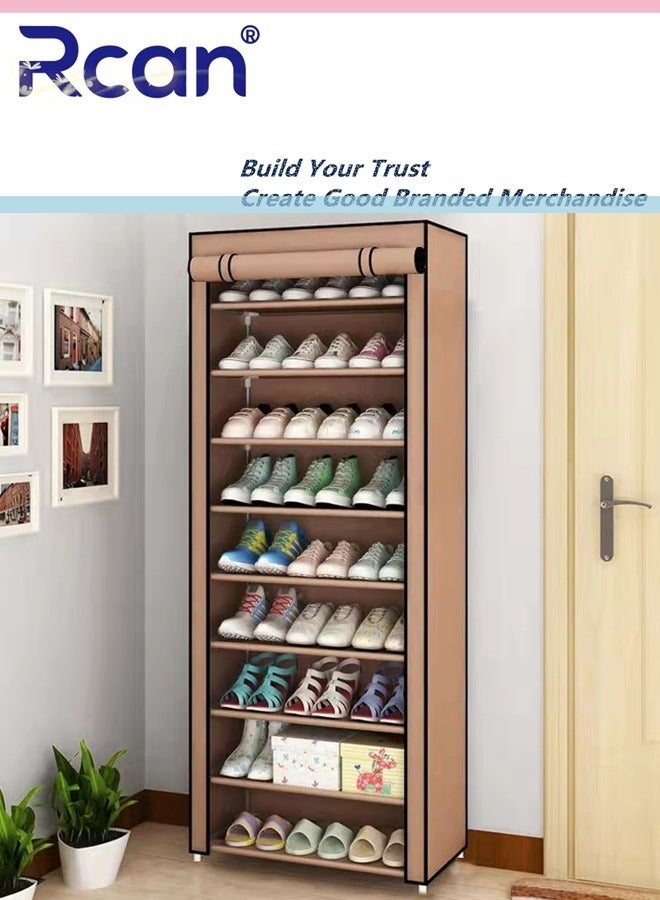 Rcan 9 Tiers Simple Shoe Storage Organizer Rack Shoe Cabinet Rack Shoe Dust Cover Folding Shoe Rack with Dustproof for Living Room Entryway Hallway - Image 2