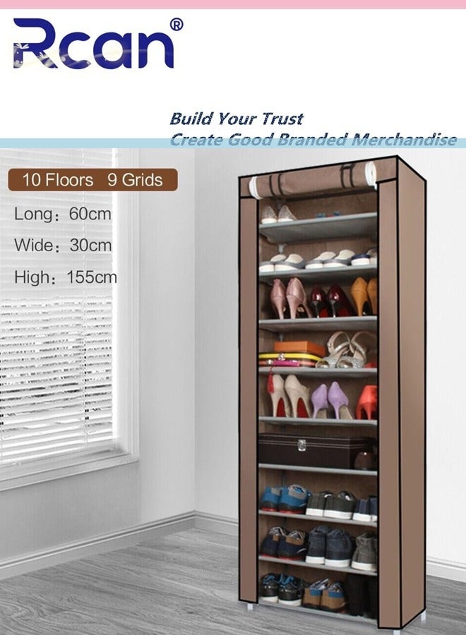 Rcan 9 Tiers Simple Shoe Storage Organizer Rack Shoe Cabinet Rack Shoe Dust Cover Folding Shoe Rack with Dustproof for Living Room Entryway Hallway - Image 3
