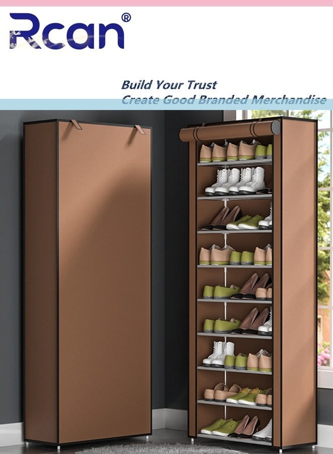 Rcan 9 Tiers Simple Shoe Storage Organizer Rack Shoe Cabinet Rack Shoe Dust Cover Folding Shoe Rack with Dustproof for Living Room Entryway Hallway - Image 1