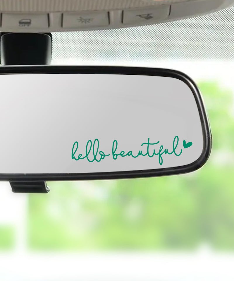 RACOONA Rearview Mirror DecalHello Beautiful DecalCar Accessories Stickers Rearview Mirror Sticker Green - Image 3