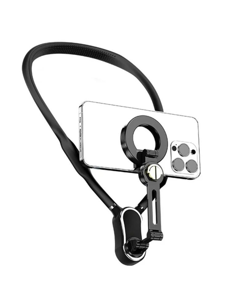 Hands-Free Neck Phone Holder for Video Recording – Magnetic Chest Hanging POV Phone Mount with Adjustable Strap, 360° Rotation, Universal Fit for Smartphones, Ideal for Vlogging, Cooking, Tutorials, Biking, Travel & Social Media Content Creation – Black  - Image 1