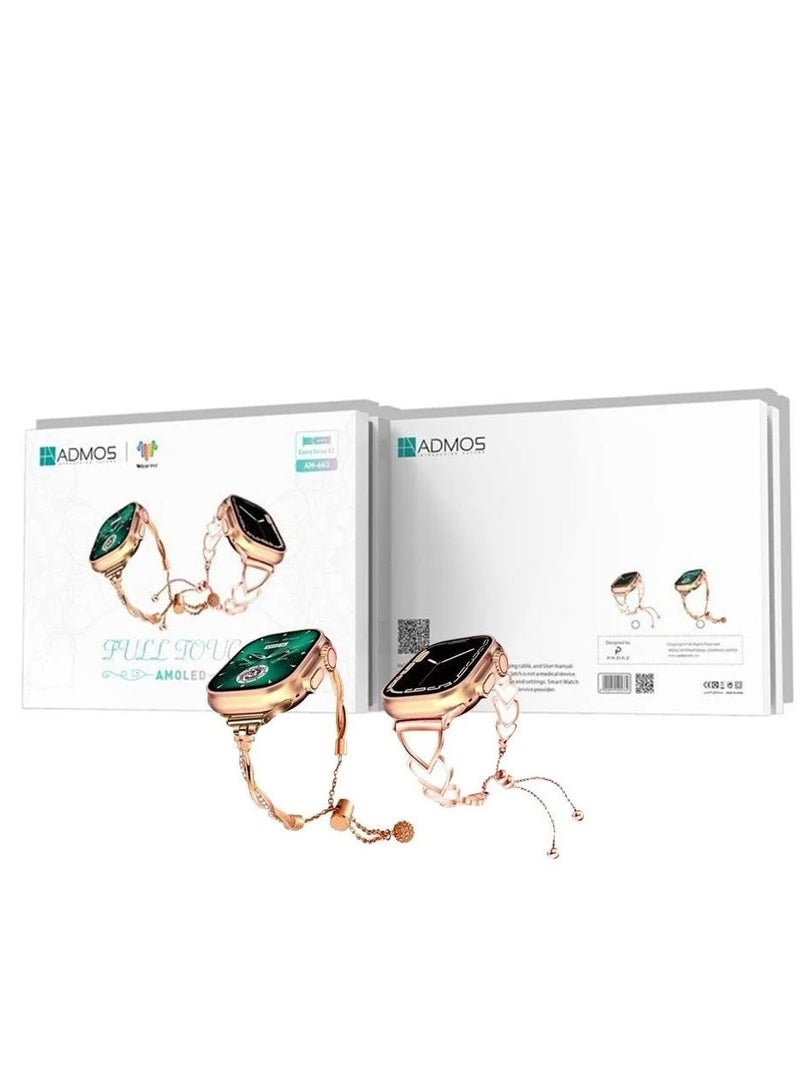 Admos Trending Fashonable Women Full touch Amoled Display Smart Watch with a Golden Bracelet Pair & Additional Chain Watchband multicolor - Image 2