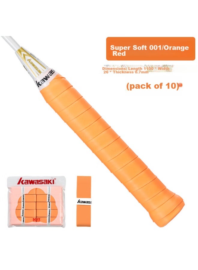 Kawasaki Badminton Grip Tape, Soft And Elastic, Sticky, Shock-absorbing, Non-slip, Sweat-absorbing, Ultra-soft 001, Orange-red - Image 1