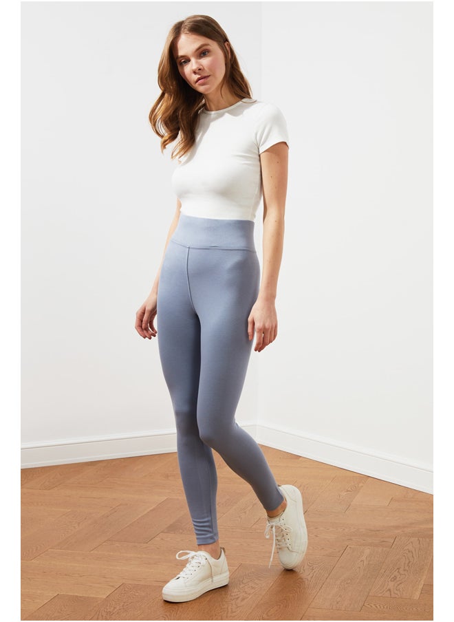 trendyol Gray High Waist Knitted Gathering Leggings with Elastic Waist TWOAW20TA0087  - Image 1