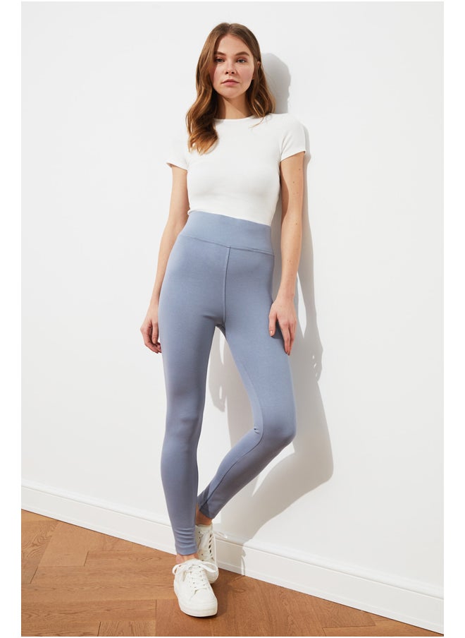 trendyol Gray High Waist Knitted Gathering Leggings with Elastic Waist TWOAW20TA0087  - Image 3