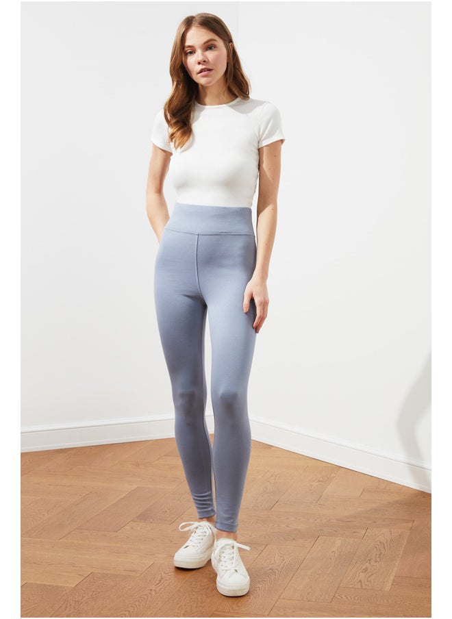 trendyol Gray High Waist Knitted Gathering Leggings with Elastic Waist TWOAW20TA0087  - Image 2