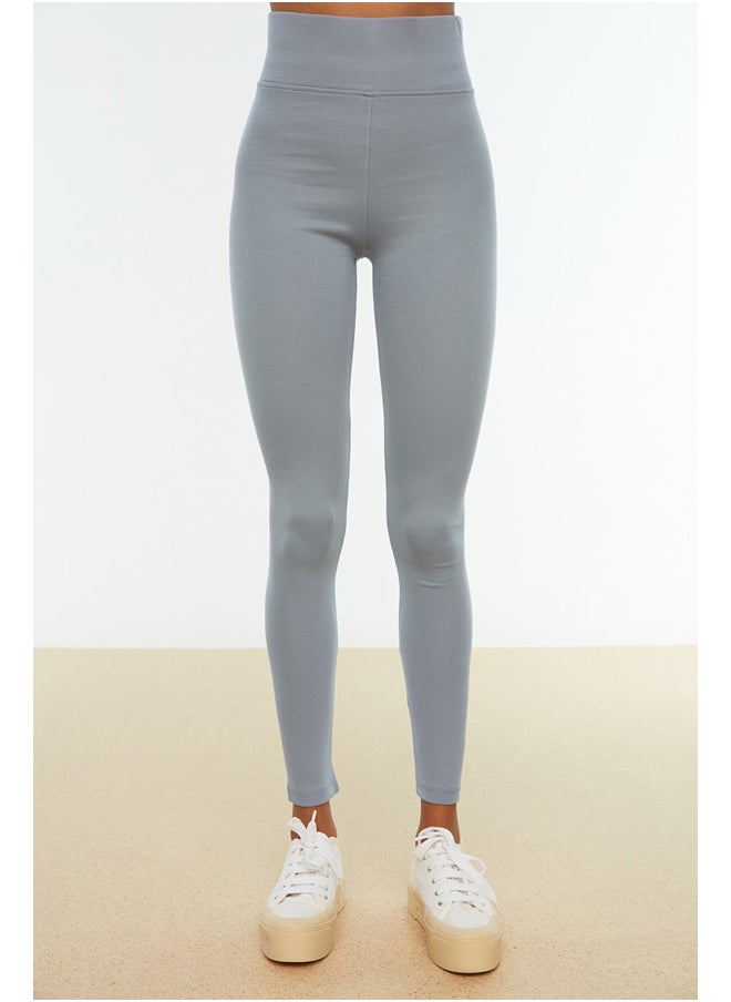 trendyol Gray High Waist Knitted Gathering Leggings with Elastic Waist TWOAW20TA0087  - Image 5