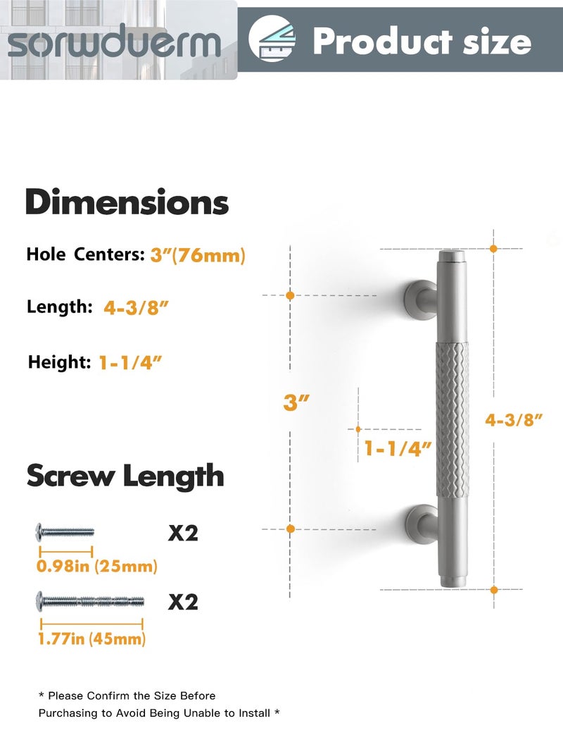 Sorwduerm 10 Pack 3 Inch(76Mm) Brushed Nickel Cabinet Handles Knurled Kitchen Cabinet Pulls Cupboard Kitchen Hardware Drawer Pulls Dresser Handles - Image 2