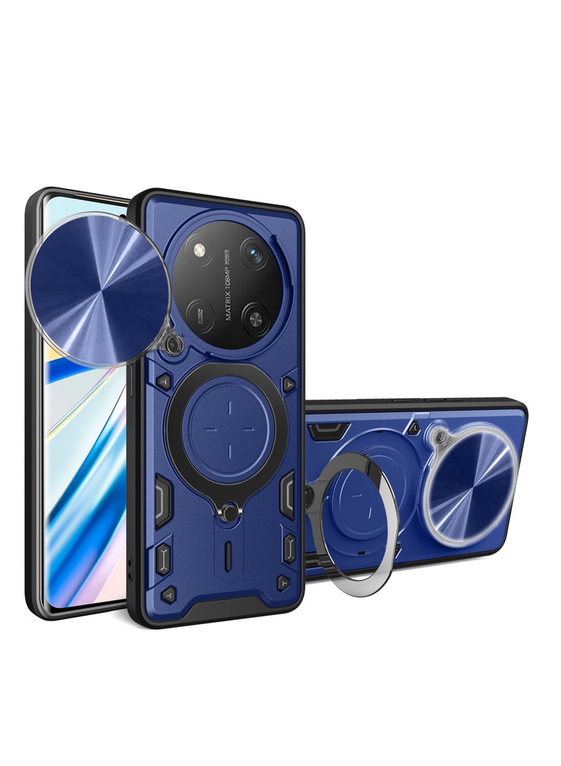 جراب حمايه مقاوم للصدمات وحمايه للكاميرا مزود بدبله معدنيه سي دي متوافق مع Honor X9C / Honor X60 Pro (أزرق)