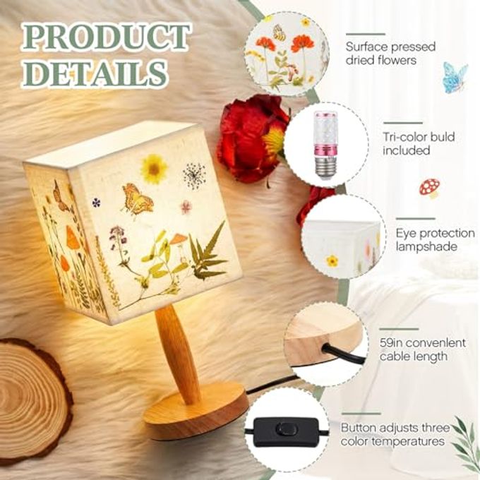 Hortsun Pressed Flower Vintage Desk Lamp, Cottage Style Boho Rustic Night Light, Gift Box Packed Decorative Lamp for Bedroom Living Room Office, Ideal Gift for Women on Mother's Day(Vibrant Style) - Image 3