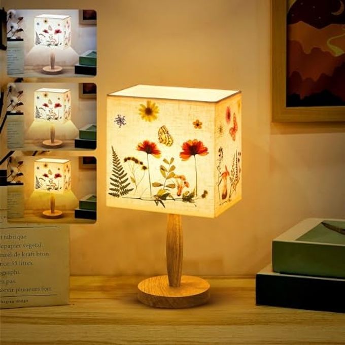 Hortsun Pressed Flower Vintage Desk Lamp, Cottage Style Boho Rustic Night Light, Gift Box Packed Decorative Lamp for Bedroom Living Room Office, Ideal Gift for Women on Mother's Day(Vibrant Style) - Image 1