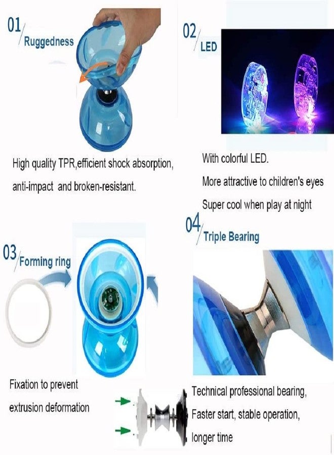 مجموعة ديابولو يويو صينية، لعبة ديابولو ثلاثية المحامل مع عصي ديابولو LED ملونة، وخيط ديابولو وحقيبة شبكية، سهلة البدء/ أسرع/ أكثر استقرارًا وتدوم لفترة أطول (أحمر) - Image 4