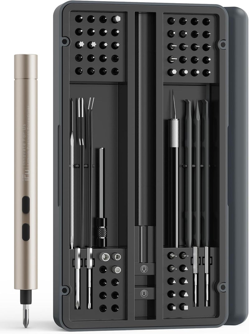 IfU Mini Electric Screwdriver, 90 in 1 Precision Screwdriver Set – Small Cordless Power Screwdriver with LED Light & 64 Magnetic Bits, Repair Tool for Phone Laptop Camera Watch Computer - Image 1