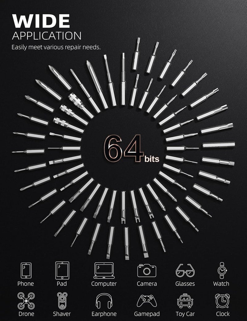 IfU Mini Electric Screwdriver, 90 in 1 Precision Screwdriver Set – Small Cordless Power Screwdriver with LED Light & 64 Magnetic Bits, Repair Tool for Phone Laptop Camera Watch Computer - Image 2