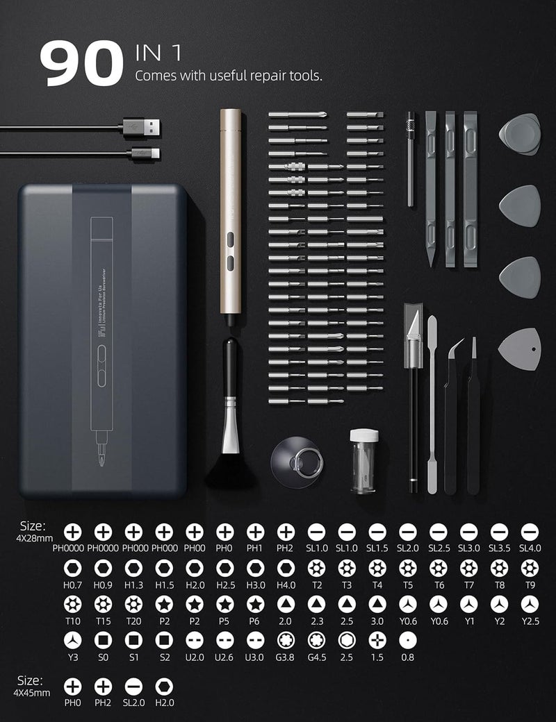 IfU Mini Electric Screwdriver, 90 in 1 Precision Screwdriver Set – Small Cordless Power Screwdriver with LED Light & 64 Magnetic Bits, Repair Tool for Phone Laptop Camera Watch Computer - Image 3