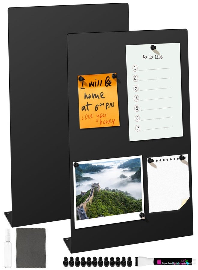 Soleeya 2 Pack Magnetic Bulletin Board Set, Magnetic Display Board, Small Desktop Magnet Stand, Contains Pen & 12 Magnet Clasps, for Home, School, Kitchen, Office Notice Display 12.6×11×2.6 inches - Image 1
