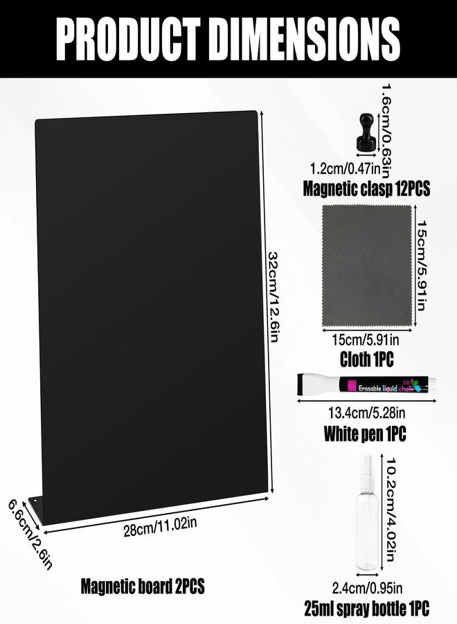 Soleeya 2 Pack Magnetic Bulletin Board Set, Magnetic Display Board, Small Desktop Magnet Stand, Contains Pen & 12 Magnet Clasps, for Home, School, Kitchen, Office Notice Display 12.6×11×2.6 inches - Image 2