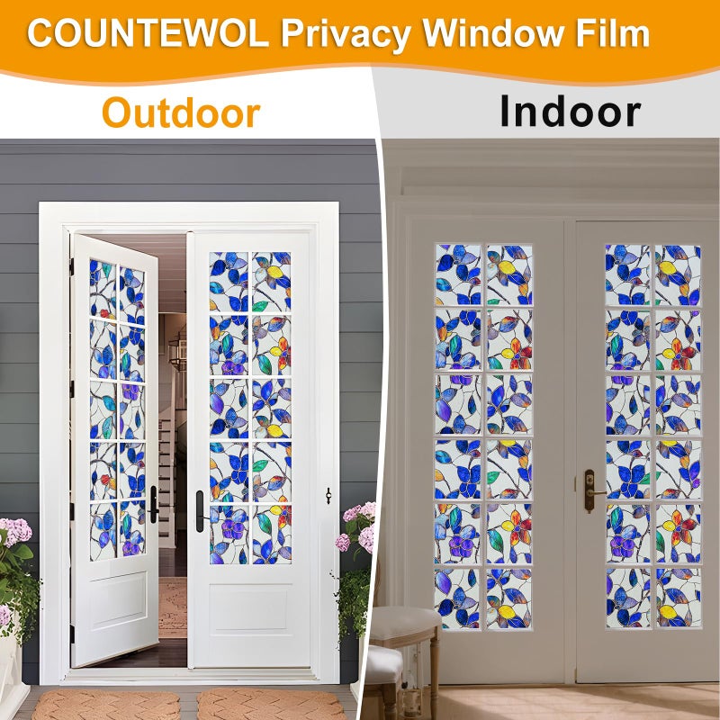 Countewol Colorful Leaf Static Cling Window Film Frosted Stained Glass Privacy Anti-Glare UV Protection for Home & Bathroom (Textured Stained Leaf, 17.5 x 78.7 in) - Image 5