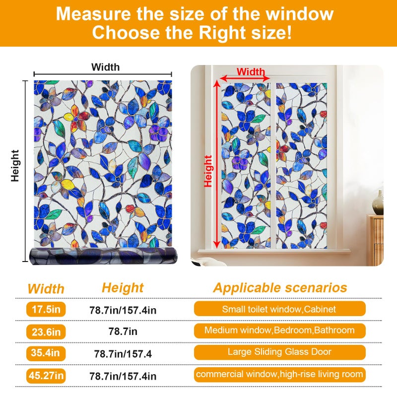 Countewol Colorful Leaf Static Cling Window Film Frosted Stained Glass Privacy Anti-Glare UV Protection for Home & Bathroom (Textured Stained Leaf, 17.5 x 78.7 in) - Image 2