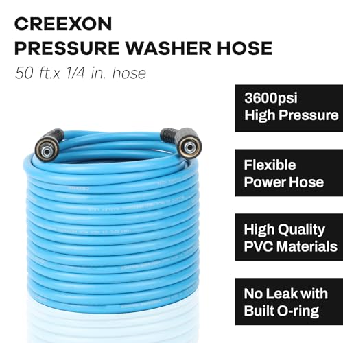 CREEXEON Pressure Washer Hose 50 FT x 14 Kink Resistant Replacement Extension Hose for High Pressure WasherSolid Brass M22 FittingsM2214mm3600PSI - Image 3