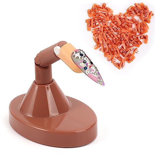 Deciniee Practice Finger for Acrylic Nails, 1PC Adjustable Fake Mannequin Fingers with 1PC Acrylic Finger Base and 100PCS Brown Nail Tips, Movable Flexible Training Fake Finger Nail to Practice Nail Art - Image 1