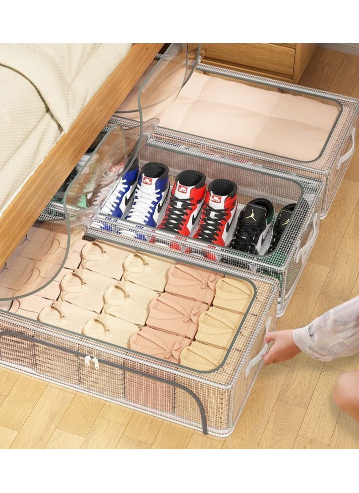 CityRiya-Long Shoe Storage Box 3 Pack Under Bed Shoe Storage Organizer, Clear Stackable Shoe Organizer for Closet, 60*30*21cm Shoes Organizer Shoe Container Bins for Sneakers Foldable Shoe Rack for Clothes, Toys  - Image 1