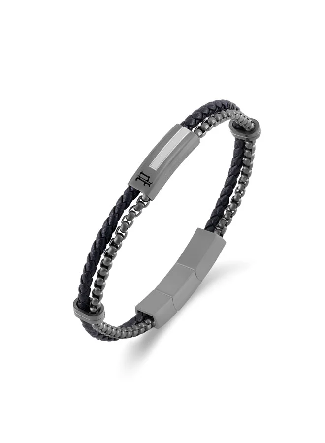 POLICE Dualcell Braided Leather, Box Chain Stainless Steel Bracelet for Men
