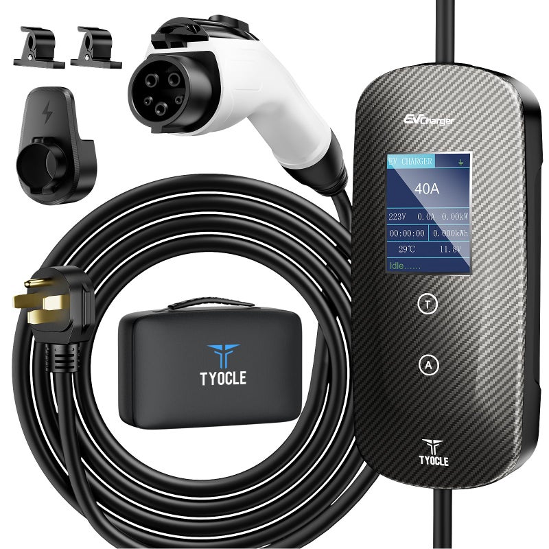 Tyocle 2025 New Portable Level 2 EV Charger (40Amp, 240V, NEMA 14-50P) with 23 Ft Cable. The Mobile Electric Vehicle Equipment Works Home Car Charging, Offering Charging for EV Model - Image 1