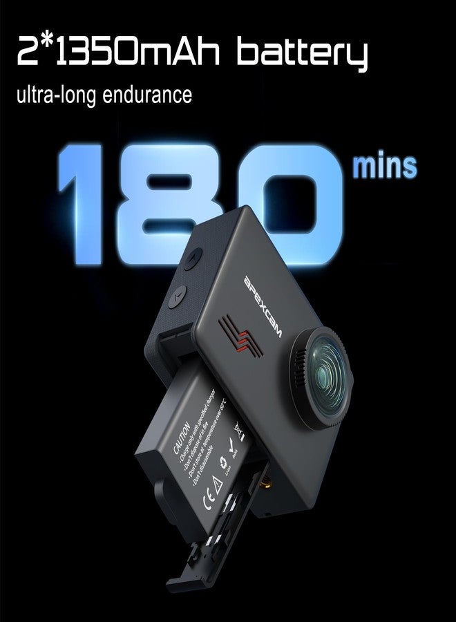 Apexcam Action Camera 4K Touch Screen, 131FT Waterproof Camera Underwater, 60FPS 64MP Sports Camera Helmet for Vlog, 170 ° WiFi Camcorder, 8X Zoom, Remote Control, 64GB Card,Mount Accessories - Image 4