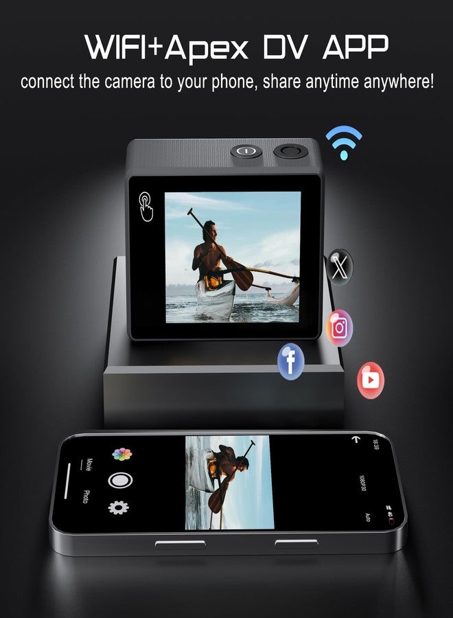 Apexcam Action Camera 4K Touch Screen, 131FT Waterproof Camera Underwater, 60FPS 64MP Sports Camera Helmet for Vlog, 170 ° WiFi Camcorder, 8X Zoom, Remote Control, 64GB Card,Mount Accessories - Image 5