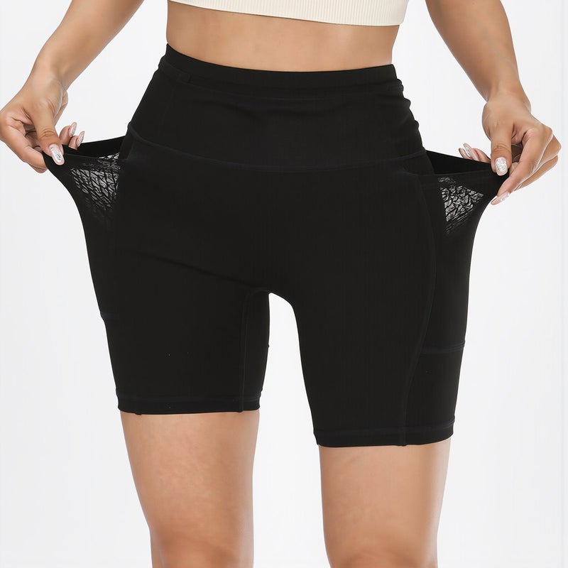 No Ride Up No Sticky No Chafe Workout Shorts Women Anti Fall Pocket Black S - Image 5