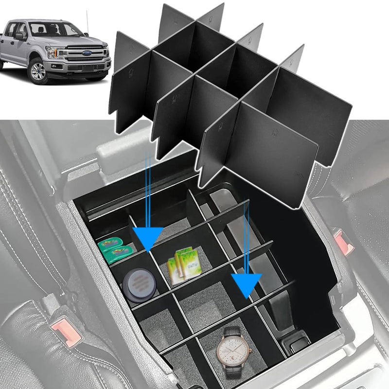 CUCHIYUN Center Console Organizer Insert Dividers Compatible with Ford F150 Accessories 2015 20162019 2020 Armrest Box Secondary Storage Full Console wBucket Seats ONLY - Image 2