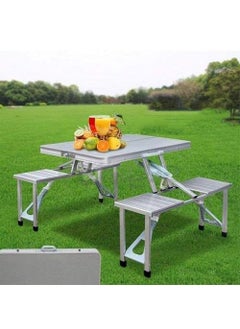 Shreya impex PicnicTableHeavyDutyAluminiumPortableFoldingCampSuitcasePicnicTableand4ChairsSetwithUmbrella S4  - Image 2