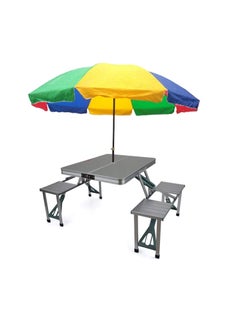 Shreya impex PicnicTableHeavyDutyAluminiumPortableFoldingCampSuitcasePicnicTableand4ChairsSetwithUmbrella S4  - Image 1