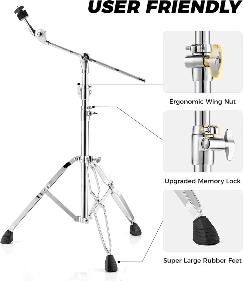 Vangoa Cymbal Stand with Drum Sticks Holder, Straight Boom Cymbal Stand Heavy Duty Adjustable Height 27.5"-47.2" with Double Braced Legs, Padded Bag, Rubber Feet for Ride and Crash cymbals - Image 5