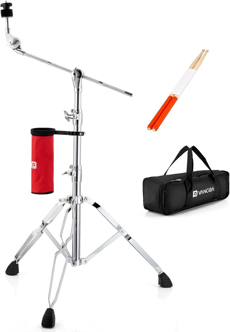 Vangoa Cymbal Stand with Drum Sticks Holder, Straight Boom Cymbal Stand Heavy Duty Adjustable Height 27.5"-47.2" with Double Braced Legs, Padded Bag, Rubber Feet for Ride and Crash cymbals - Image 1