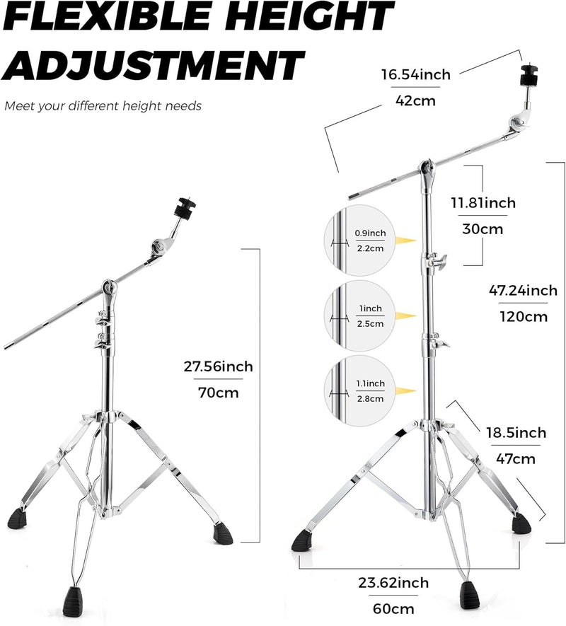 Vangoa Cymbal Stand with Drum Sticks Holder, Straight Boom Cymbal Stand Heavy Duty Adjustable Height 27.5"-47.2" with Double Braced Legs, Padded Bag, Rubber Feet for Ride and Crash cymbals - Image 4